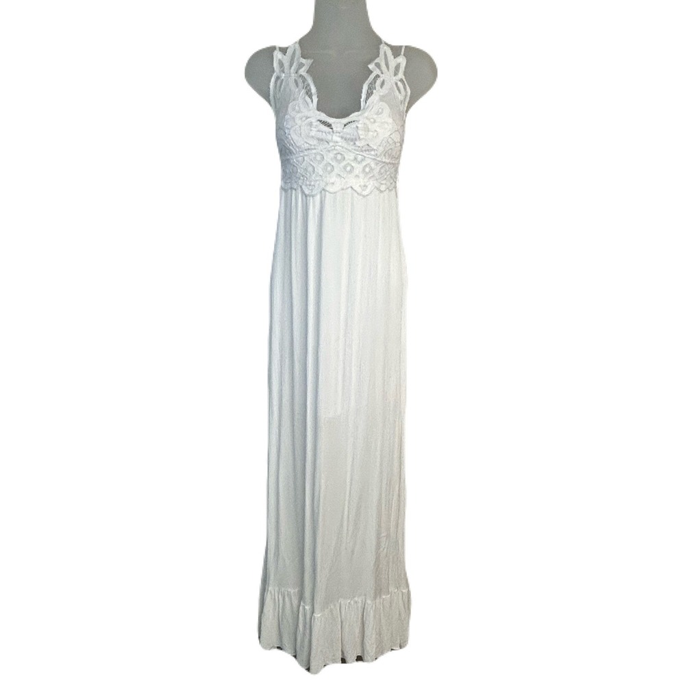 Rue 21 White Lace Maxi Dress XS Sleeveless Empire Waist Resort Beach Wedding NWT